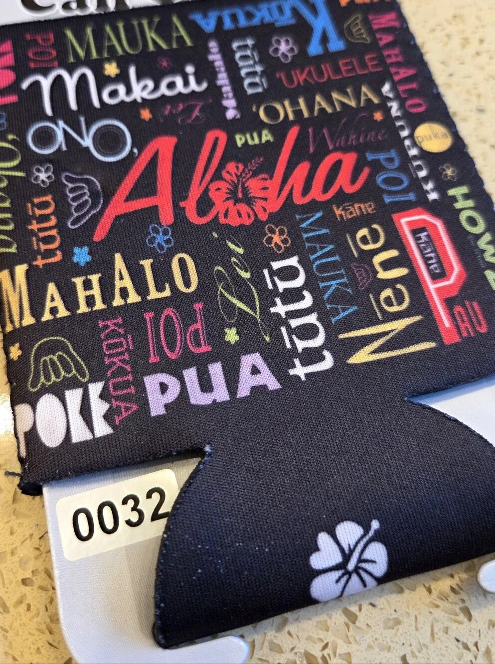 NWT Aloha Hawaii Can Cooler Koozie Colorful Hawaiian Words Souvenir